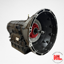A black 6R140 Scorpion Stage 2 transmission designed for heavy-duty vehicles, featuring a deep pan and clutch components.